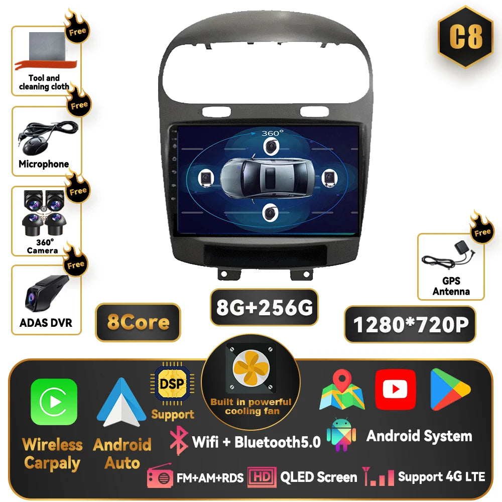 Car Stereo with Apple CarPlay & Android Auto, Compatible with Dodge Journey JC (2011-2020)