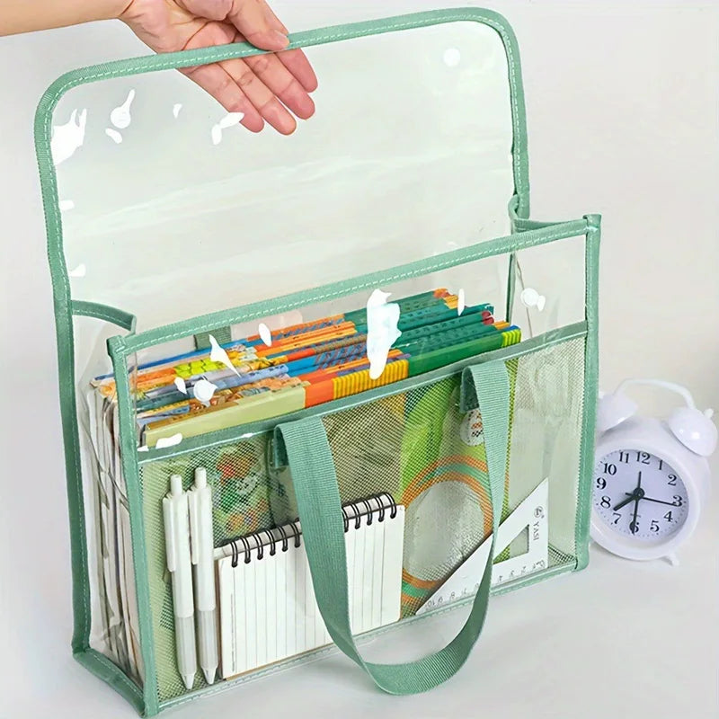 PVC Transparent Book Bag – Waterproof Sealed, Double-Layer Storage, Handle File Pouch, Study Organizer, Snap Design, Heavy-Duty