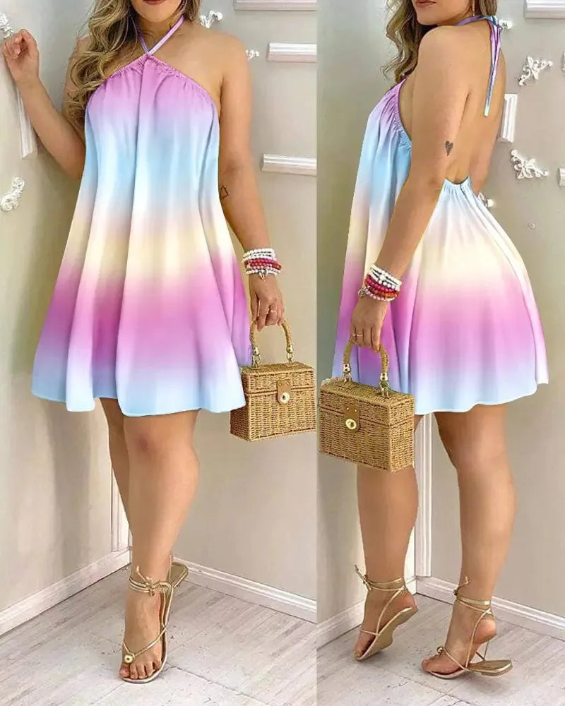 Floral Print Halter-Neck Boho Maxi Dress — Backless Summer Dress