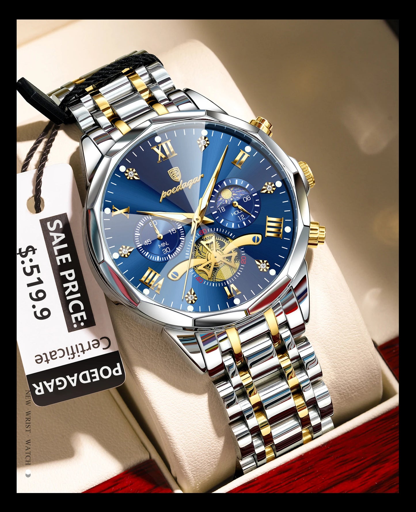 POEDAGAR Luxury Men's Quartz Watch – Waterproof Luminous Chronograph Stainless Steel Wristwatch (Model 938)