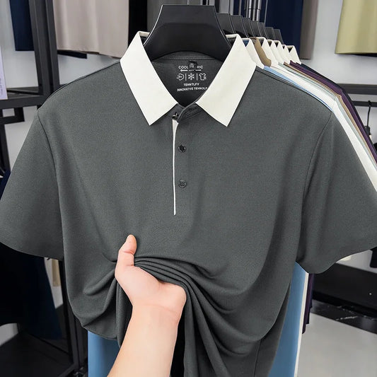 Men's Comfort-Fit Polo Shirt - Quick-Dry Contrast Collar, All Seasons