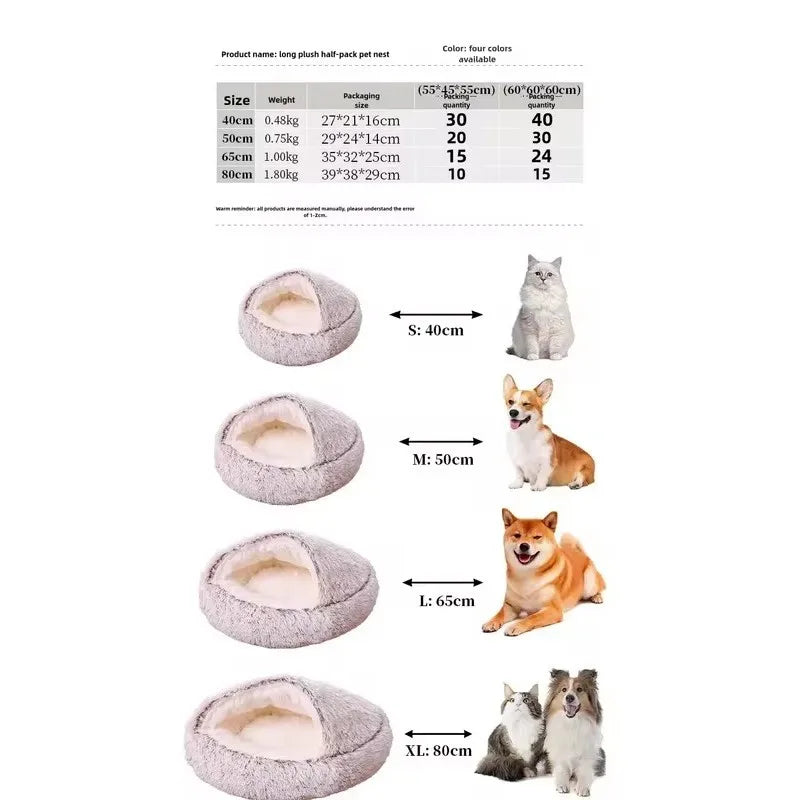 Large Semi-Enclosed Plush Pet Bed 60cm - Cozy Fleece-Lined Cat Nest - photo 6