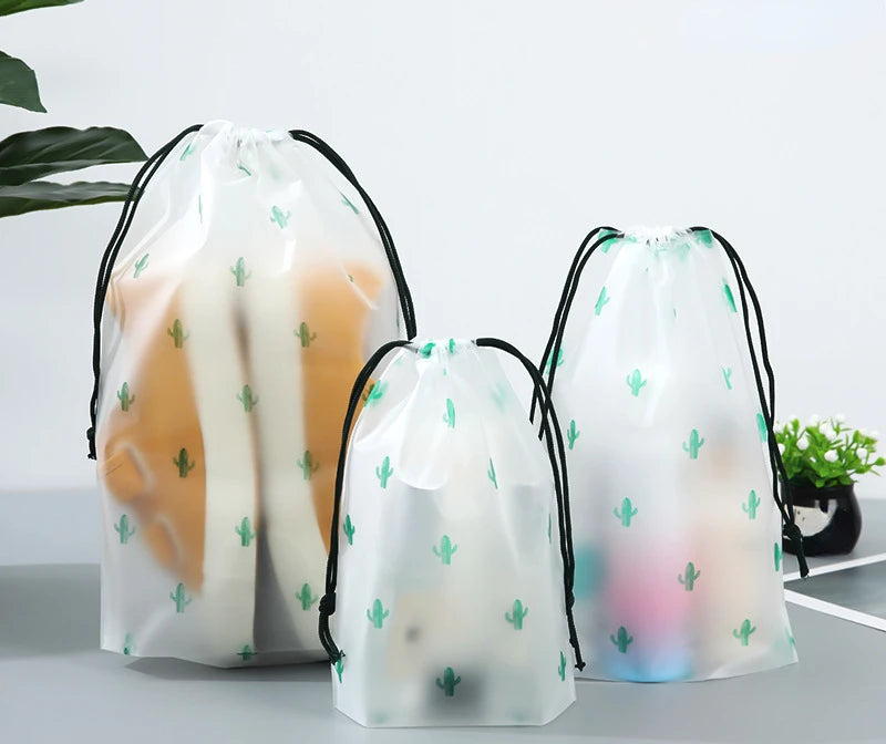 PE Dinosaur Bundle Pocket Plastic Drawstring Bag Frosted Shoes Travel Storage Bag Transparent Clothes Socks Shoes Plastic Bag