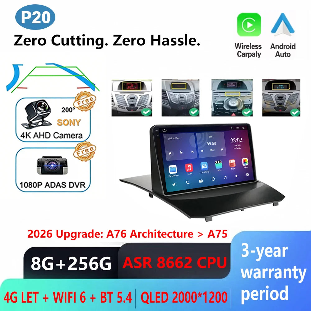 Android Car Stereo for Ford Fiesta MK6/MK7 (2009–2017) — Wireless CarPlay, Android Auto, GPS, 5G WiFi