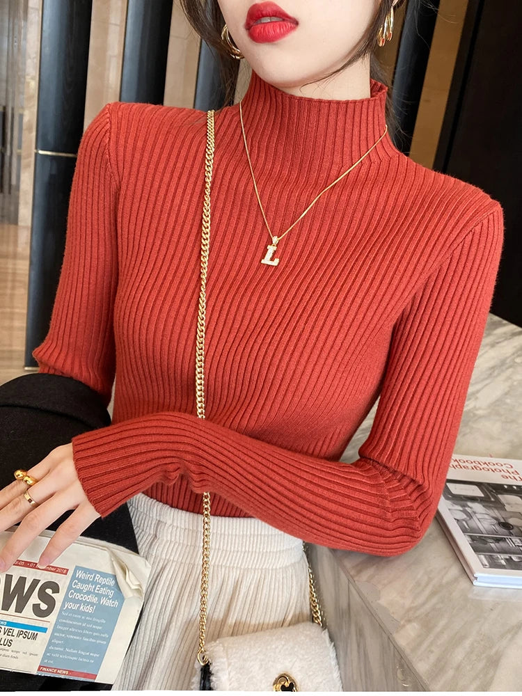 Women's Slim Mock Neck Sweater — Soft Knit Pullover