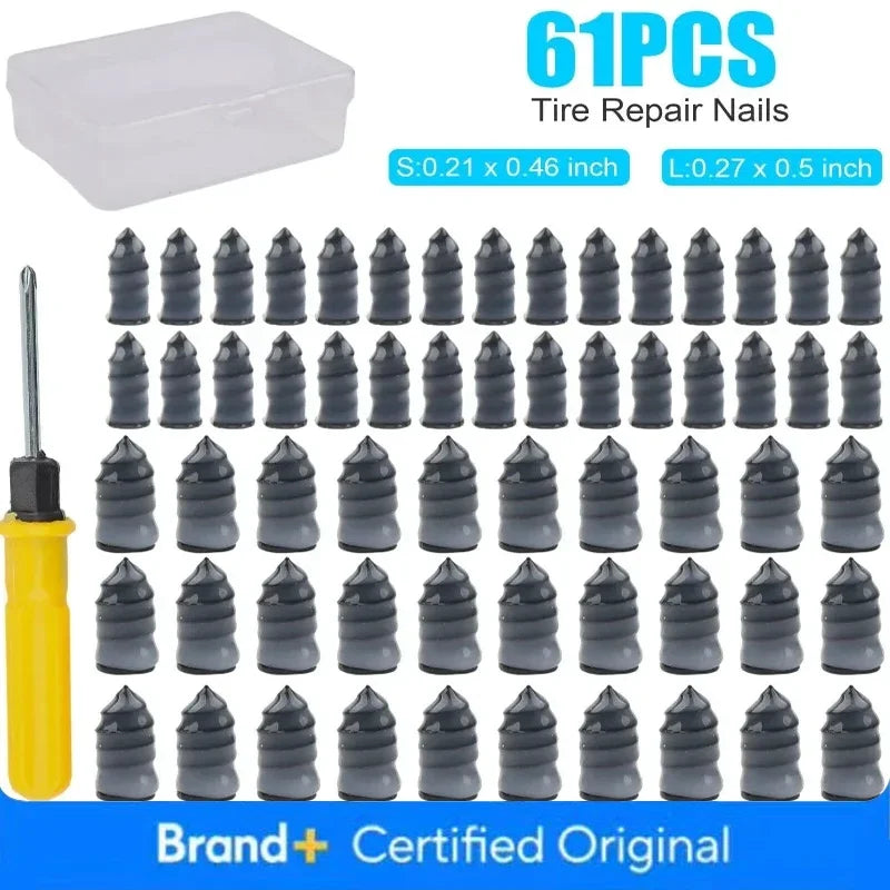 61x Car Tubeless Vacuum Tyre Puncture Repair Kit With Screwdriver & Convenient Storage Box Screw Nails Tire Patch Plug Fix Tools