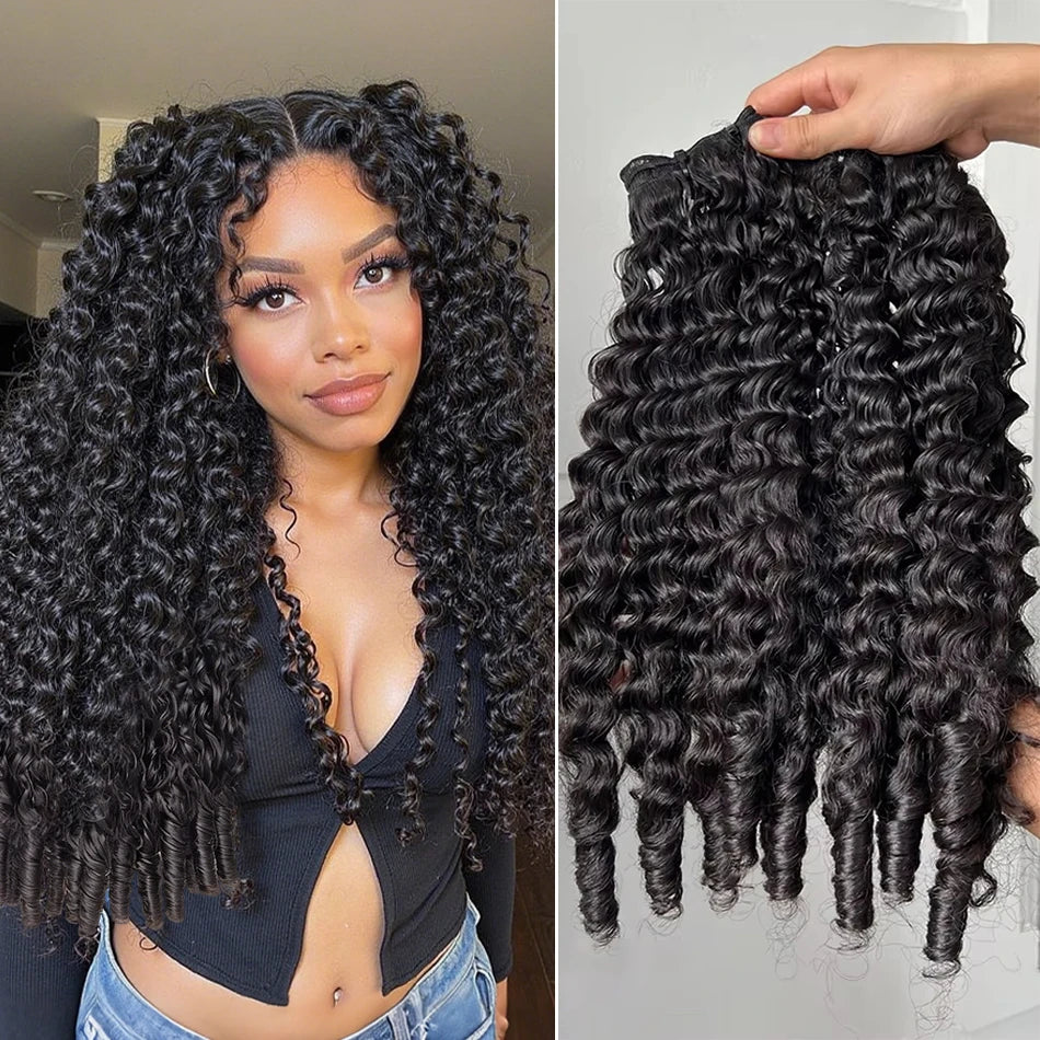12A Burmese Curly Human Hair Bundles Water Wave Bundles Virgin Weave Human Hair Extensions Curly Ends 1/3/4 Pcs Black 30 40 Inch