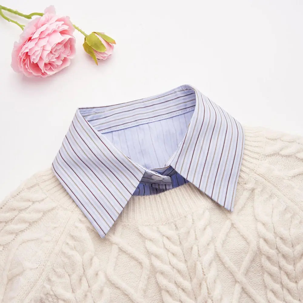 Fashion Cotton Stripes Fake Collar Vintage Classic Front Tie Casual Detachable False Blouse Collar for Women