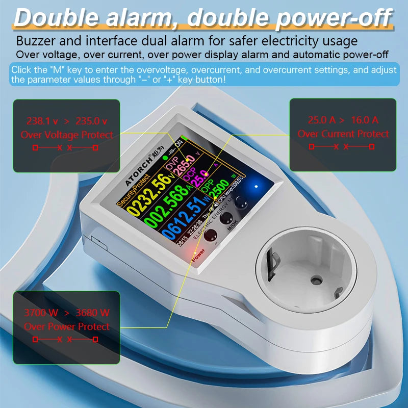 AC85-265V 16A Tuya WiFi Smart EU Socket Voltmeter Ammeter Power Meter Curve Electricity Bill Energy Consumption Analyzer Monitor