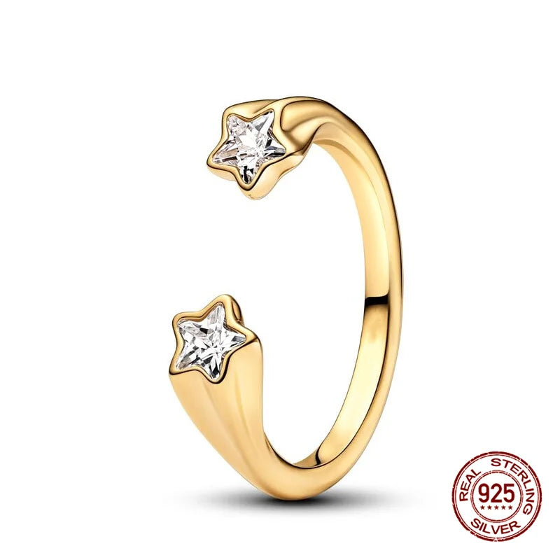 New in 925 Sterling Silver Sun and Moon Love Princess Zircon Oxide Enamel Heart Love Rings Fashion Fine Jewelry For Women Gifts