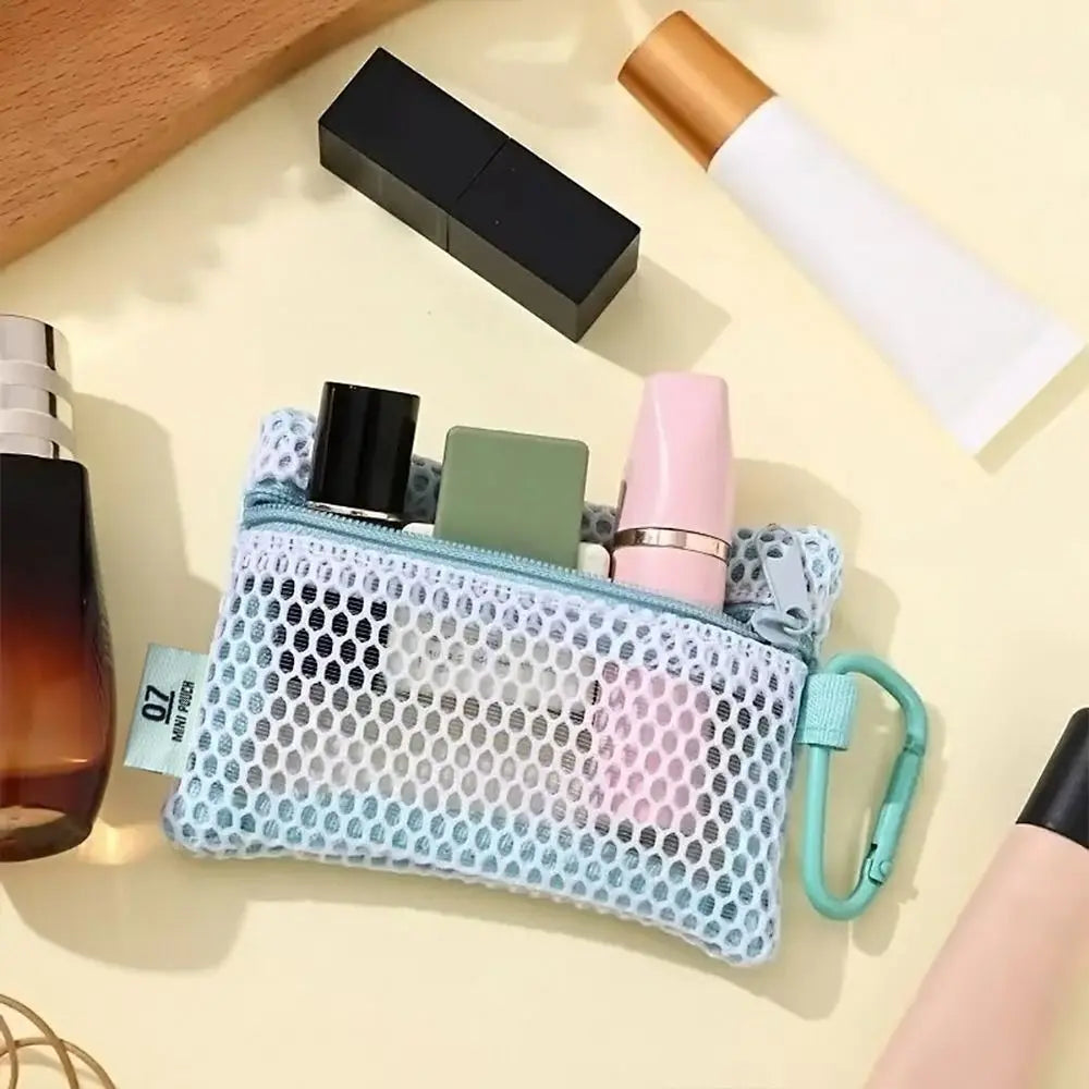 Stylish Lightweight Mesh Cosmetic Bag Portable Square Makeup Storage Bag Zipper Multi-purpose Sundries Organizer Toiletry Pouch