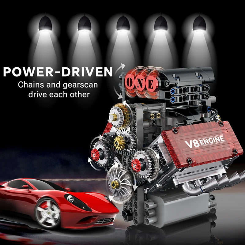 Brick V8 Engine Motorized Simulation Model Electrically Drive Building Blocks Technical Car Parts Creative DIY Toys Gifts Adult