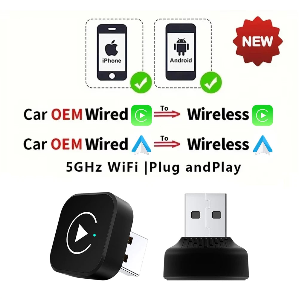 NEW 2 In 1 Wireless Carplay AI Box Android Auto Plug And Play Applicable To Convert Original Car Wired Carplay To Wireless