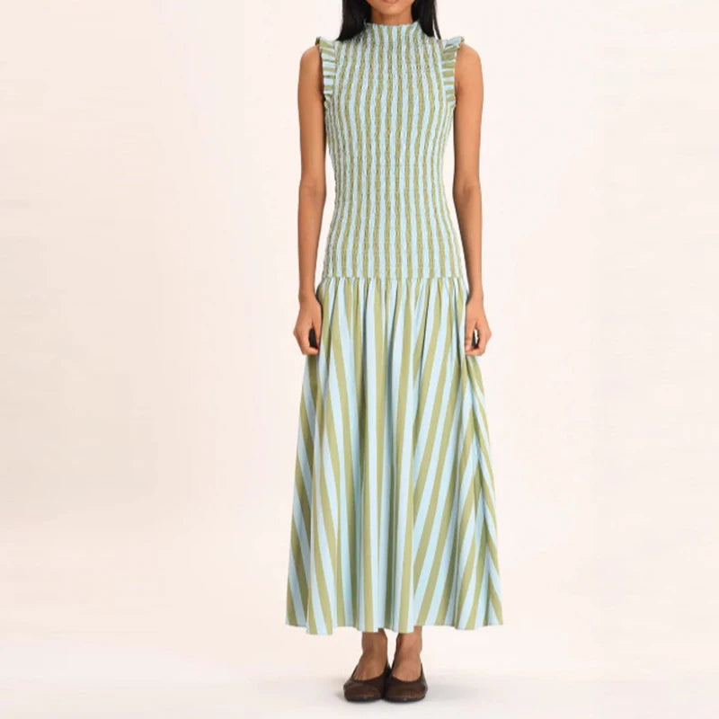 Bohemian Sleeveless Maxi Dress - Elegant High-Waist Swing Party Dress
