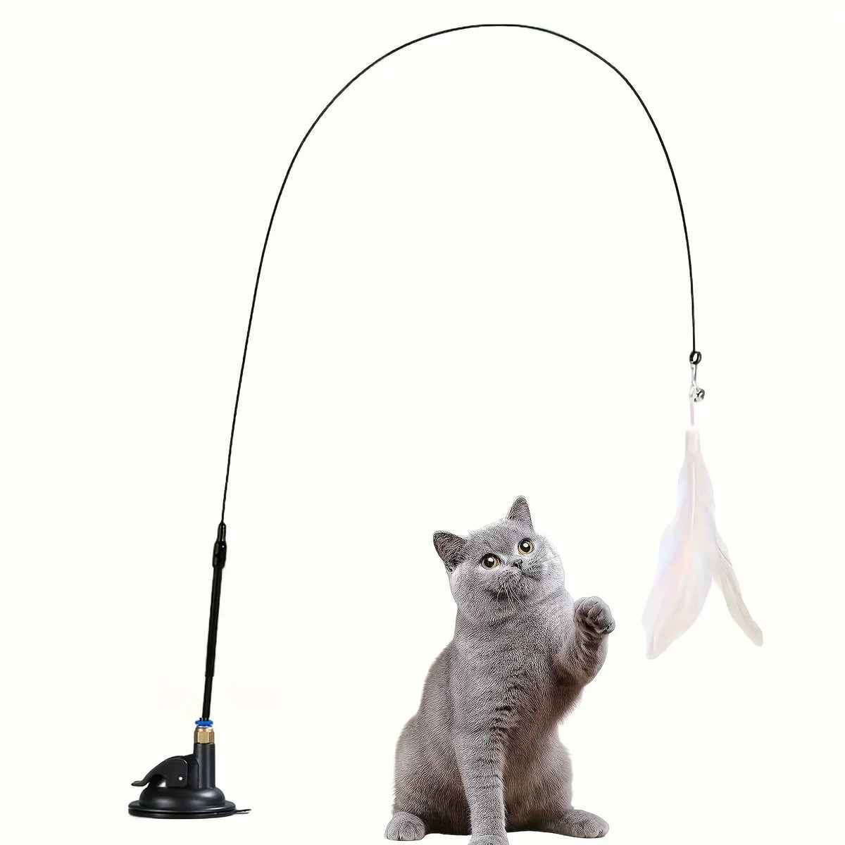Cat Teaser Wand with Bell & Feather - Suction Cup Play Pole