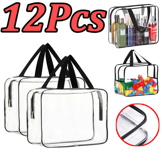 1-12Pcs Large Toy Storage Bags Reusable Clear PVC Travel Waterproof Organizer Bags Makeup Pouch for Books Building Blocks Puzzle