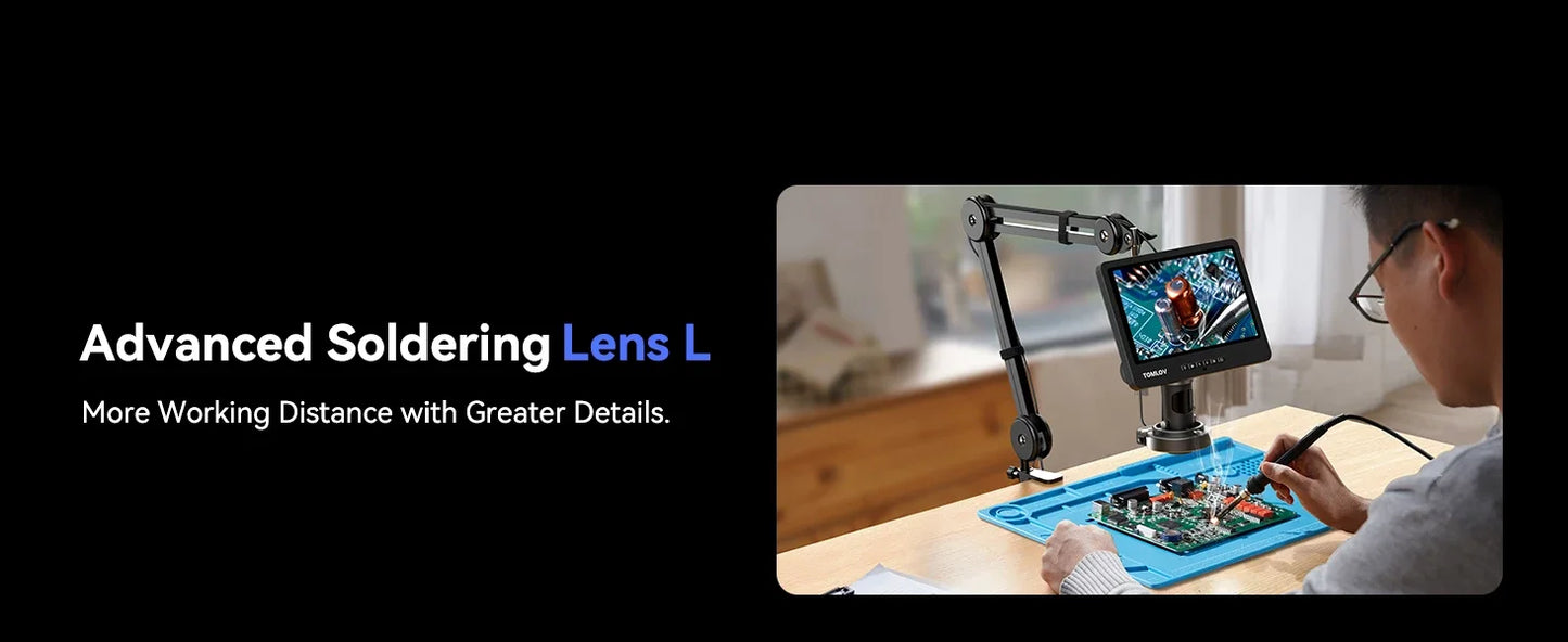 TOMLOV DM602 Digital Soldering Microscope 2000X – 10.1" Screen, 3 Lenses, 144-LED Ring Light | Coin & PCB Repair