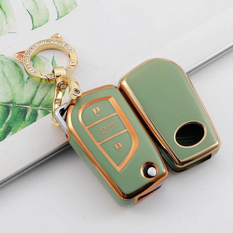 2/3 Button Soft TPU Car Key Cover Case Auto Shell Holder Protector Fob for Toyota Aygo Yaris Highlander Camry RAV4 Keychain