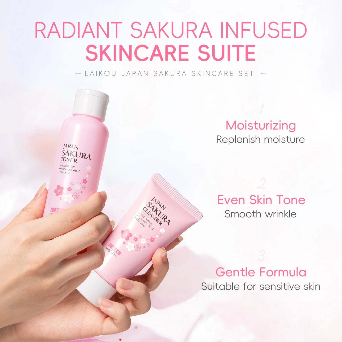 5pcs/set Laikou Sakura Skin Care Set Facial Cleanser Toner Face Serum Eye Cream Hydrating Moisturizing Anti Aging Skin Care Kit