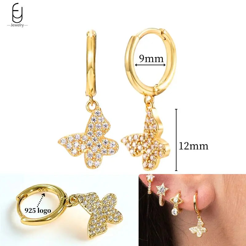 925 Sterling Silver Crystal Drop Earrings for Women - Heart & Flower Studs