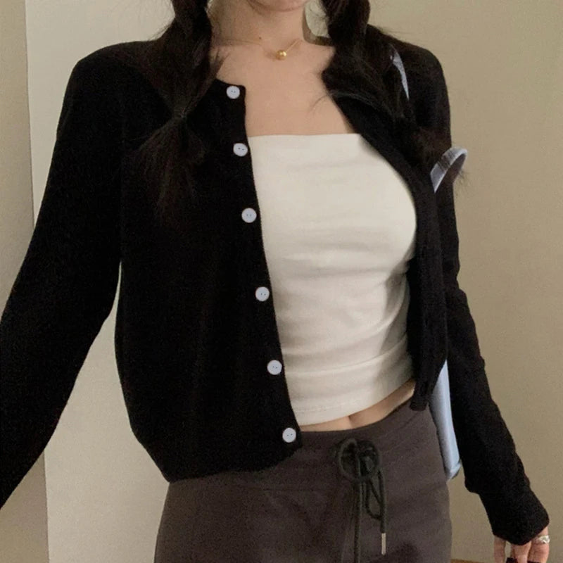 Women's Cropped Button-Up Knit Cardigan - Soft Shrunken Sweater - photo 3