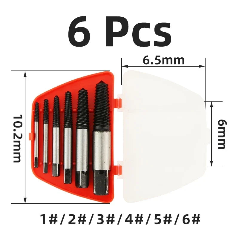 5/6Pcs Screw Extractor Metal Drill Bit Set Damaged Screws Remover Extractor Woodworking Tools Broken Bolt Water Pipe Extractor