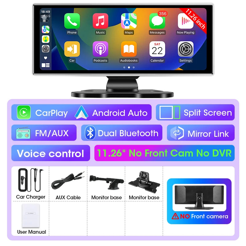 4K Dual-Lens Dash Cam with CarPlay & Android Auto