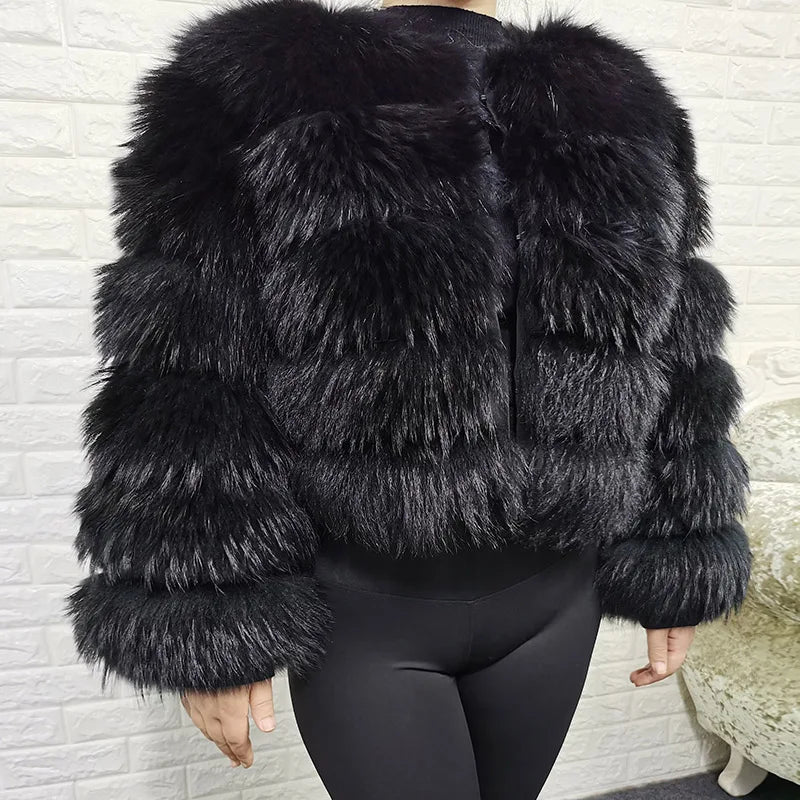 Women's Fox Fur Coat with Detachable Sleeves