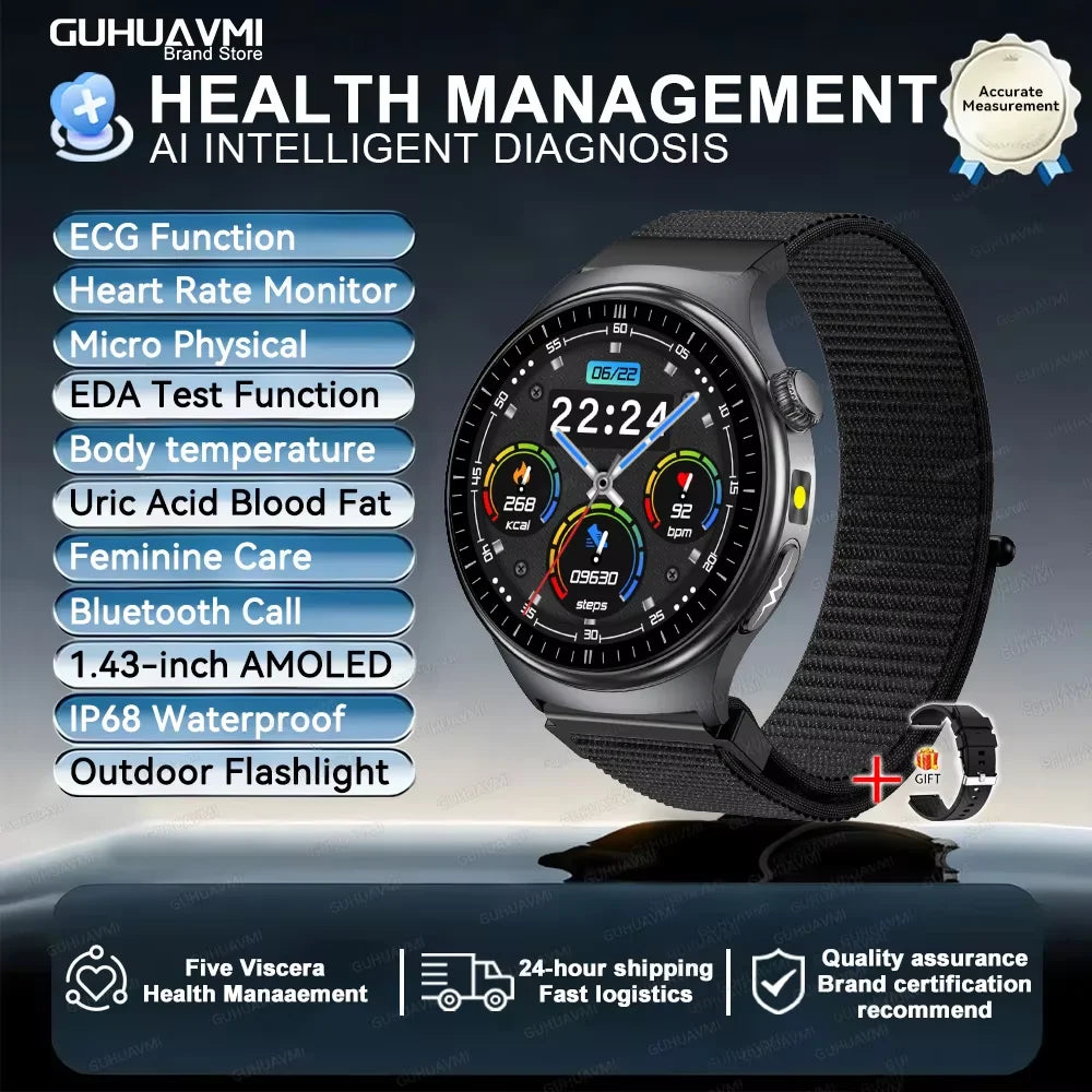 2026 New Accurate Diagnosis ECG Smart Watch Body Fat Blood oxygen BP Health Sport HD AMOLED Screen call Smart watch Men women