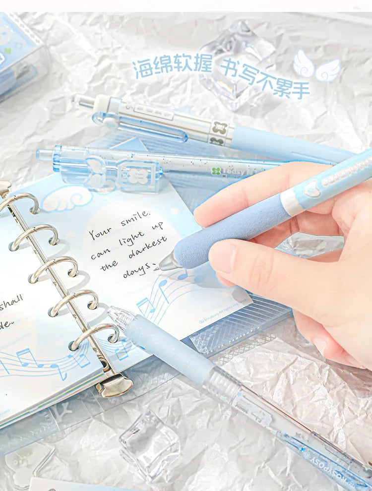 4pcs Good Luck Gel Pens Set Sweety Japanese Style 0.5mm Ballpoint Black Ink for Writing Student Back to School Kids Gift A3142