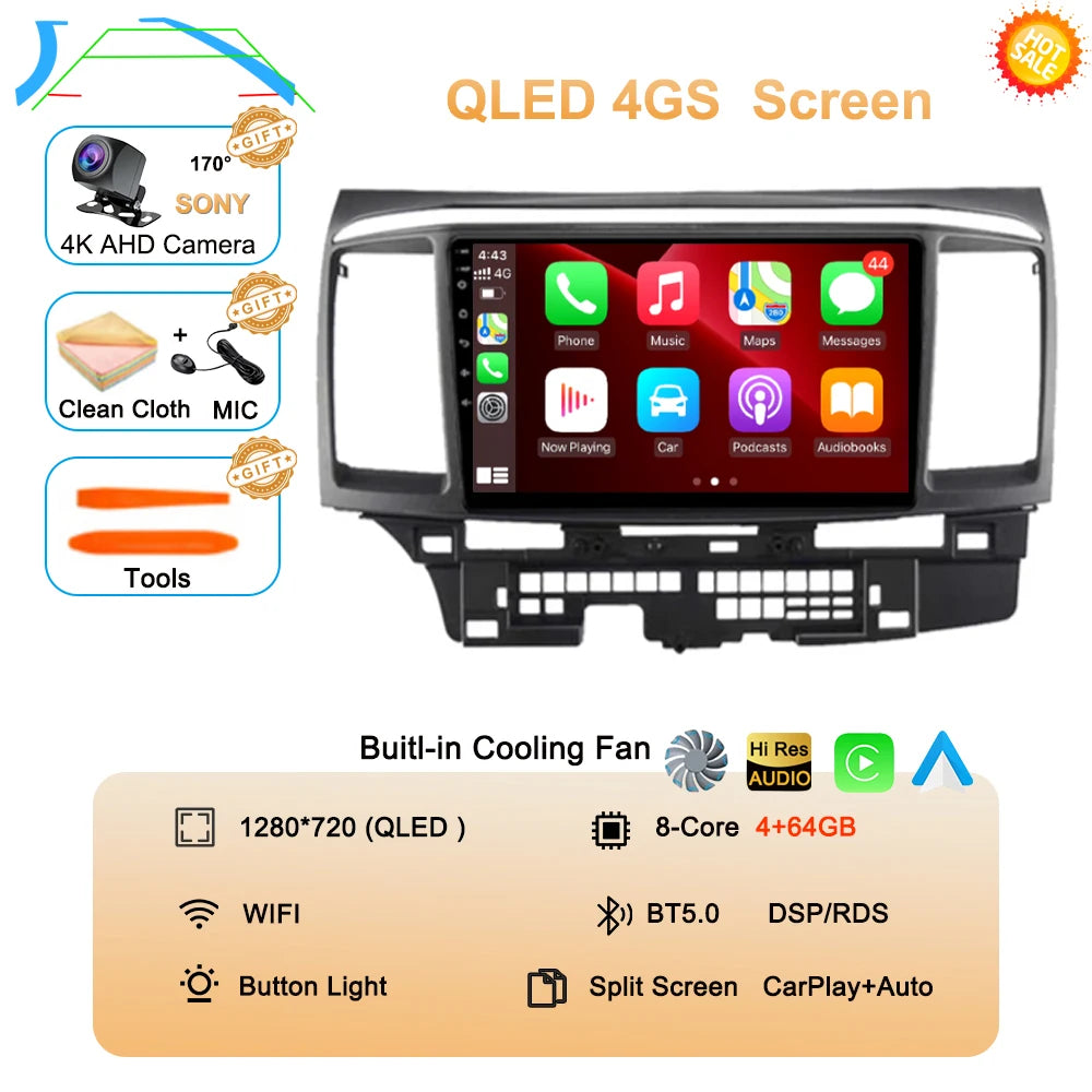 Android 16 Car Radio For Mitsubishi Lancer 10 CY 2007 - 2017 Multimedia Video Player 2 din WIFI+4G Navigation GPS Stereo Carplay