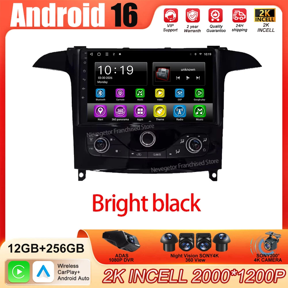 Android 16 Auto Radio For Ford S Max S-MAX 2006-2015 For Ford Galaxy 2014 Carplay Multimedia Video Player Navigation GPS No 2din