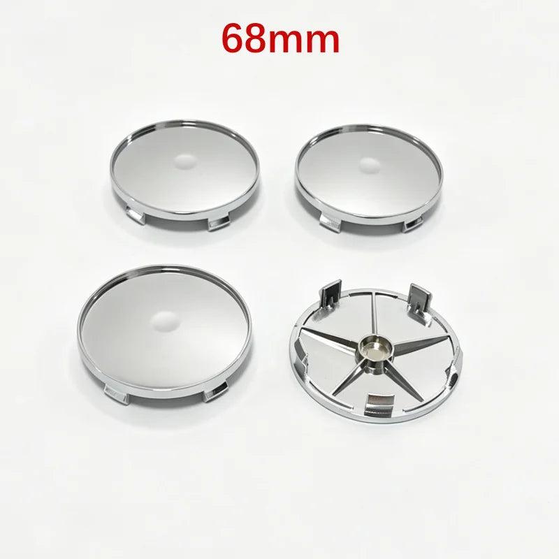 Blank Wheel Centre Caps (4-Pack) — Universal Hub Covers, No Logo, 48mm–68mm, Black/Chrome/Silver