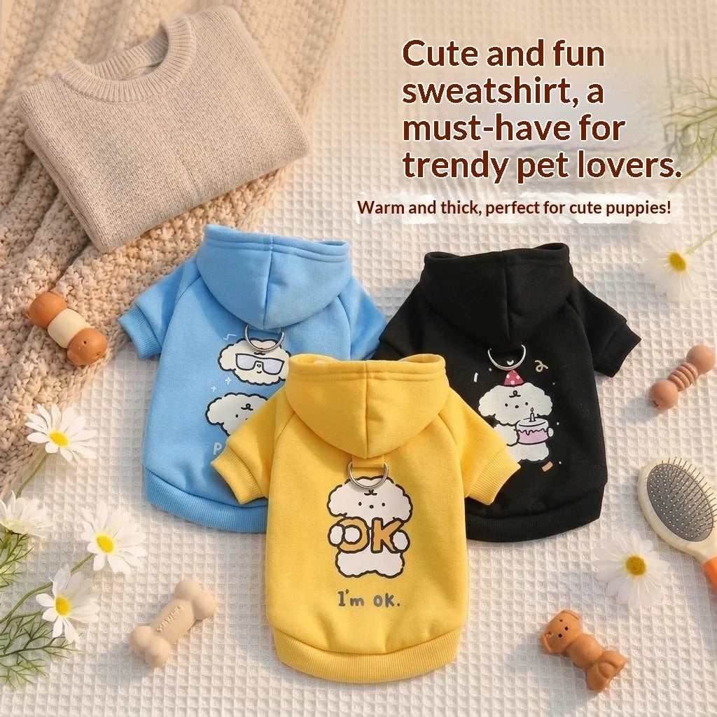 Cartoon Print Dog Hoodie with Leash Hole - Soft Puppy Sweatshirt - photo 4