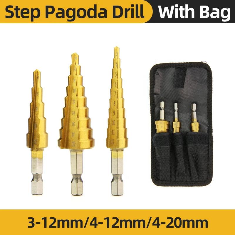 TOOLEYE HSS Titanium Step Drill Bit Set — Stepped Drills for Metal & Wood