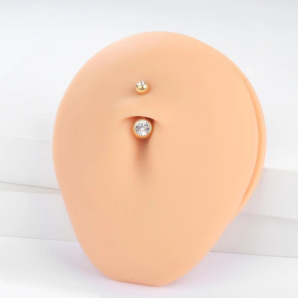 G23 Titanium Belly Button Ring — 14G Navel Bar with CZ Gem