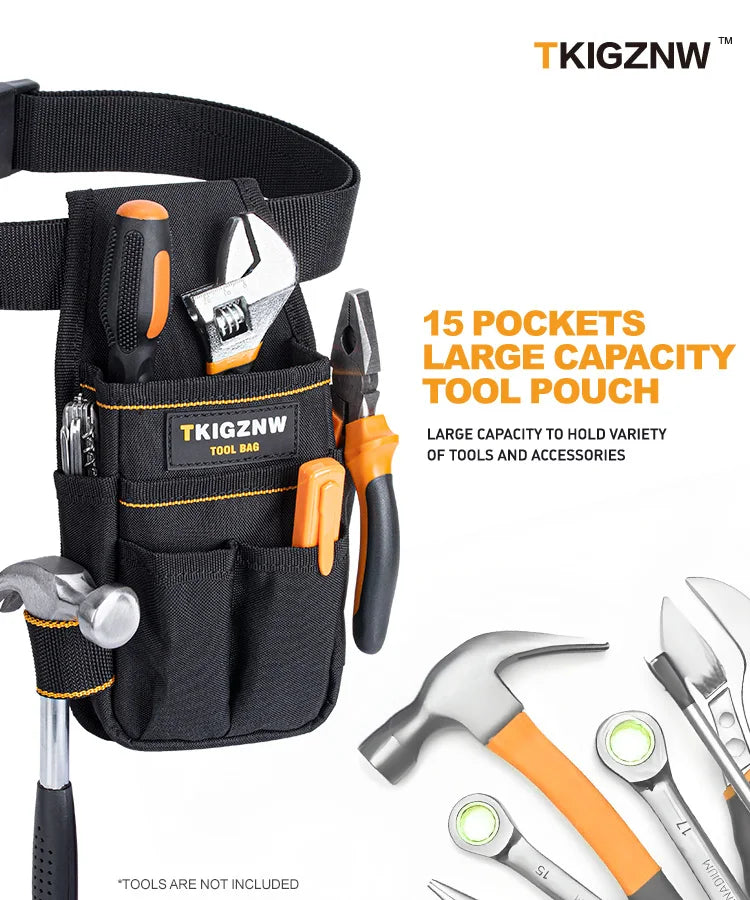 TKIGZNW Pocket Tool Pouch，6-Pouches and 9 Screwdriver Loops Construction, Heavy-Duty Tool Bag with Adjustable Belt for Electrici