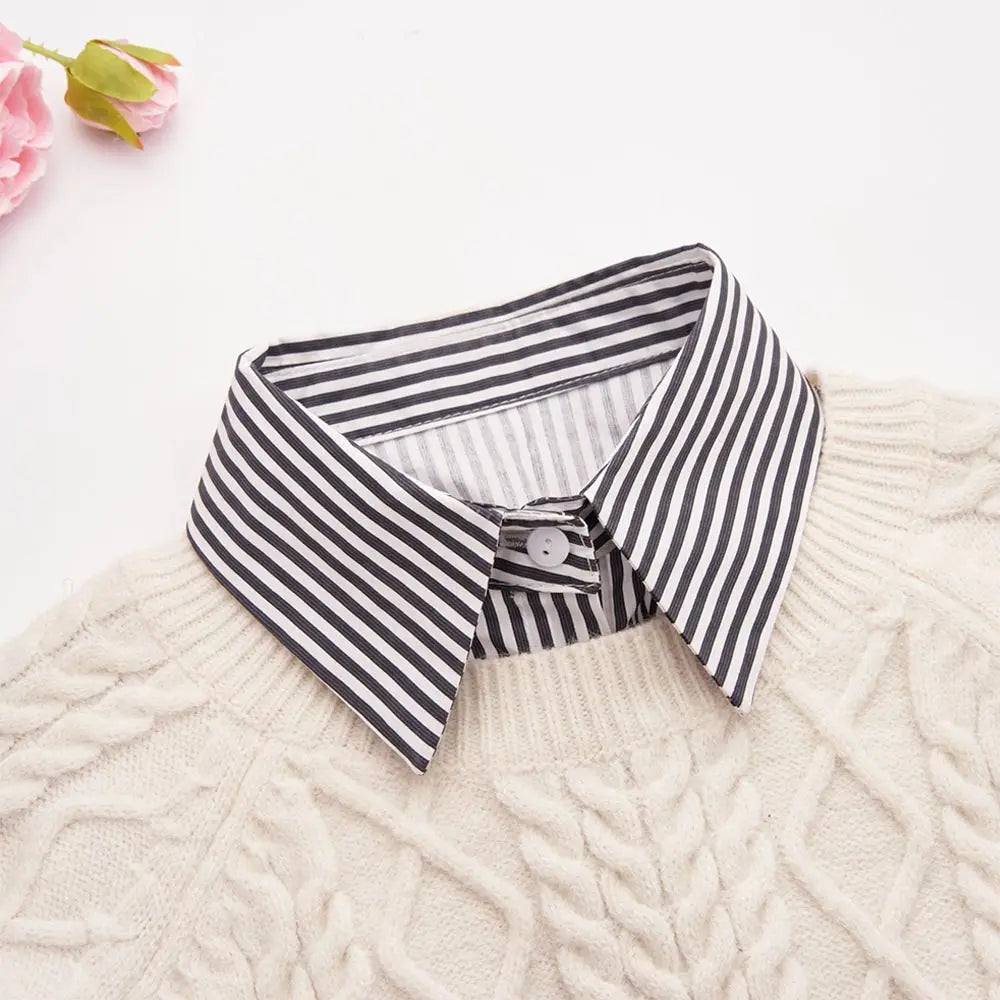 Fashion Cotton Stripes Fake Collar Vintage Classic Front Tie Casual Detachable False Blouse Collar for Women