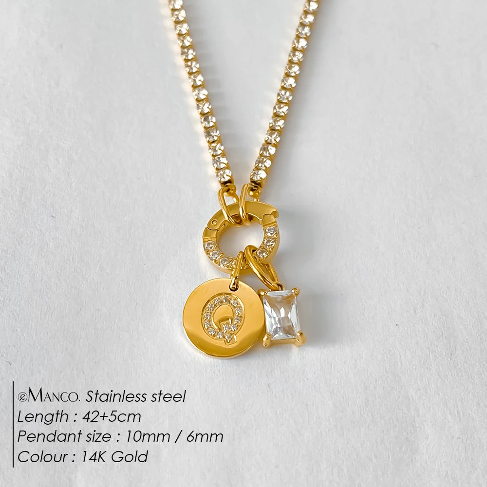 Gold-Plated Initial Letter Necklace – Zircon A-Z Pendant