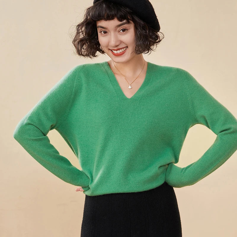 Women's Cashmere V-Neck Sweater, Knit Pullover
