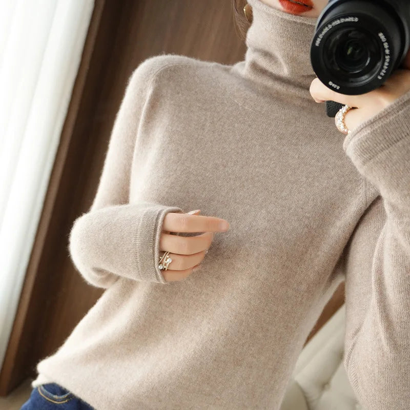 Women's Slim Turtleneck Knit Pullover - Soft Solid Bottoming Sweater - photo 7