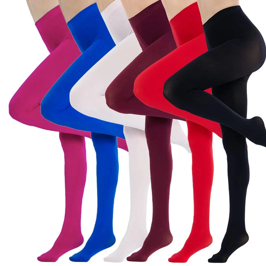 Plus Size Velvet Pantyhose - Candy Color Opaque Footed Tights for Women (up to 4XL)