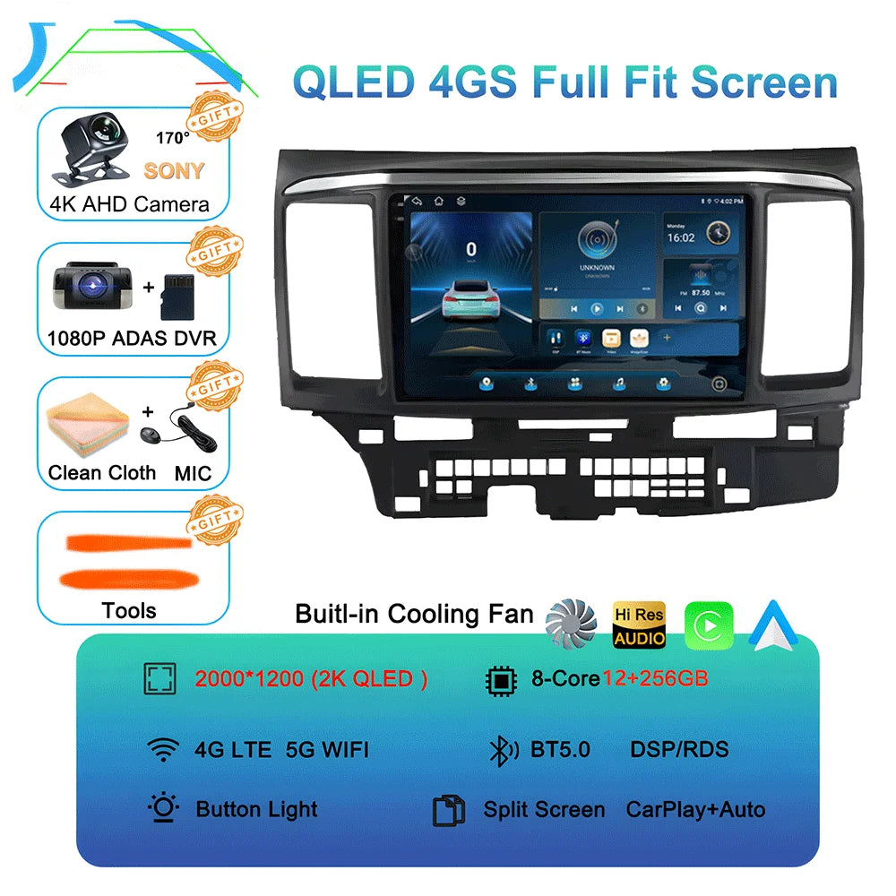 Android 16 Video Player For MITSUBISHI LANCER 9 10 X 2008 - 2016 9Inch Car Radio Stereo Audio GPS Player Carplay Auto Screen