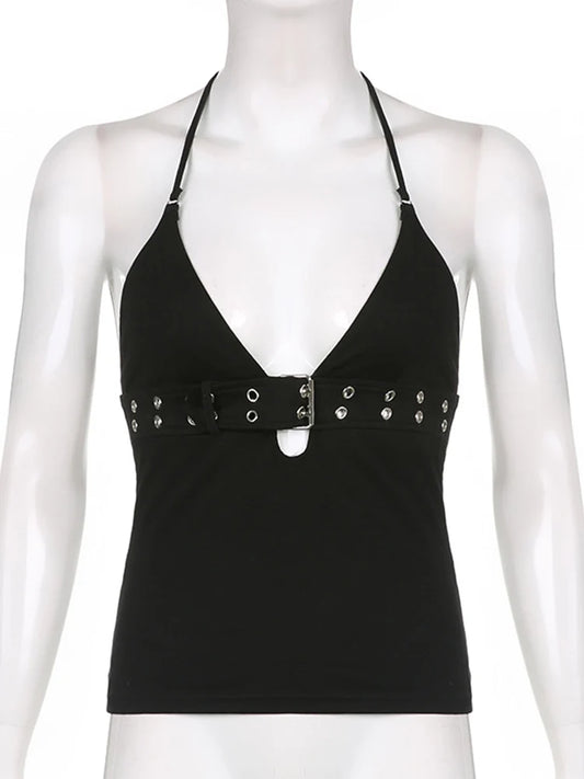 Y2K Bandage Crop Top Black Backless Lace Up Cute Party Top - photo 6