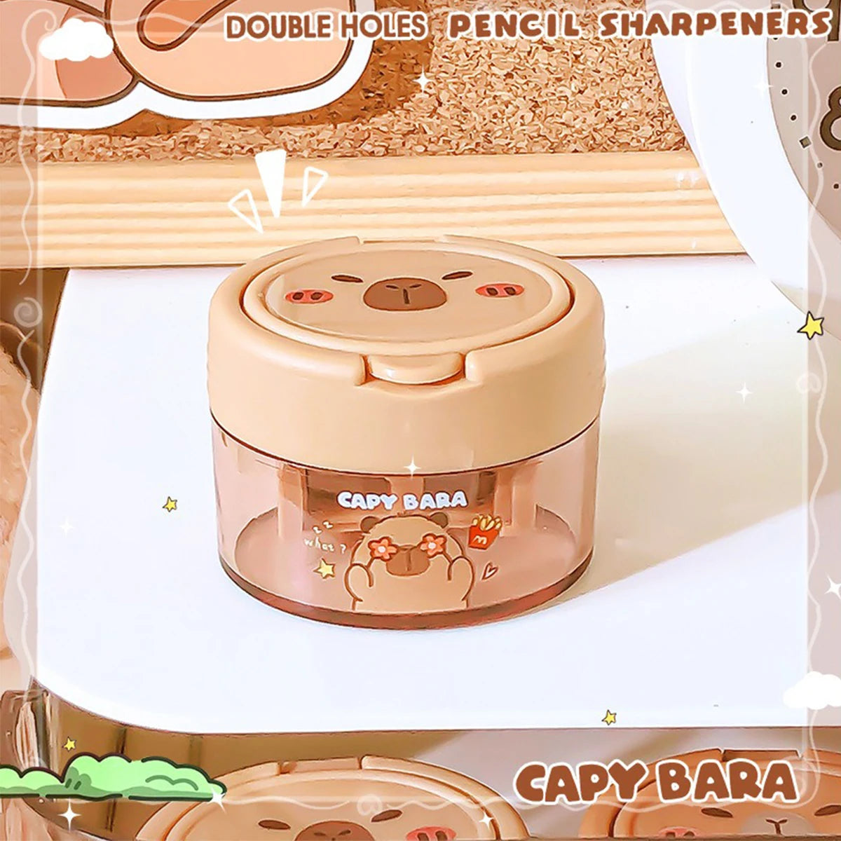 Cute Capybara Cartoon Flip-Top Dual Hole Sharpener for Kids Mini Portable Compact Pencil Sharpener School Supplies Learning Tool