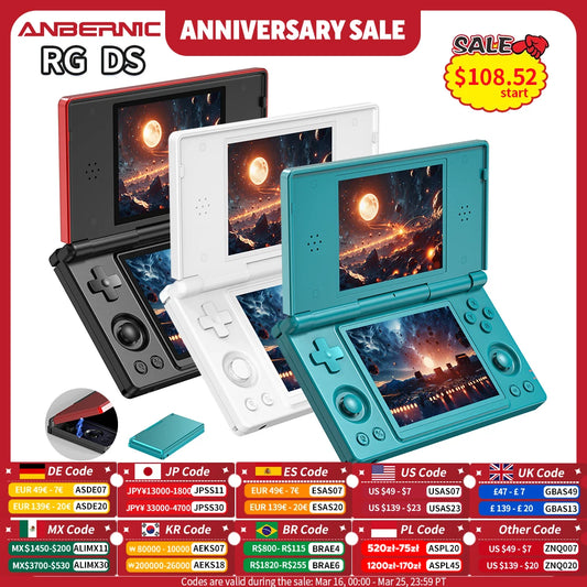 Anbernic RG DS Handheld Game Console 4" IPS Dual Screen Android 4000mAh Flip Video Games Player Supports RixelHK Wifi Streaming