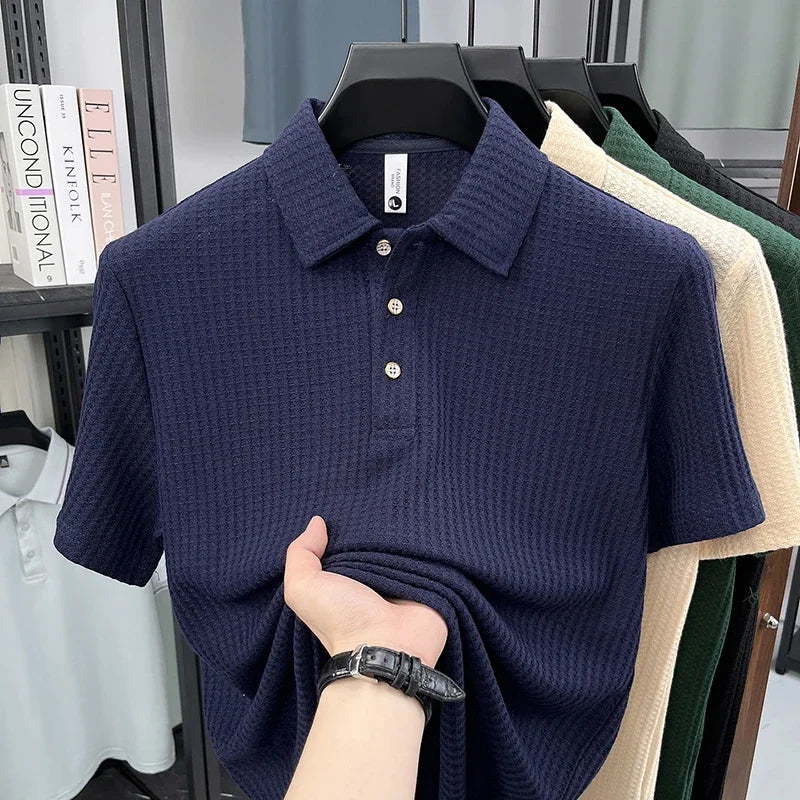 Men's Honeycomb Waffle Polo - Cool-Touch, Three-Button Placket