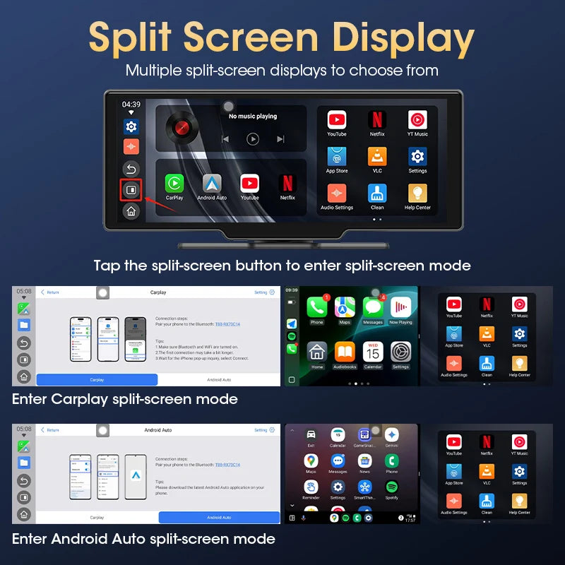 JMCQ 10.26" Universal Android Car Screen — Wireless CarPlay, Android Auto, WiFi, Bluetooth