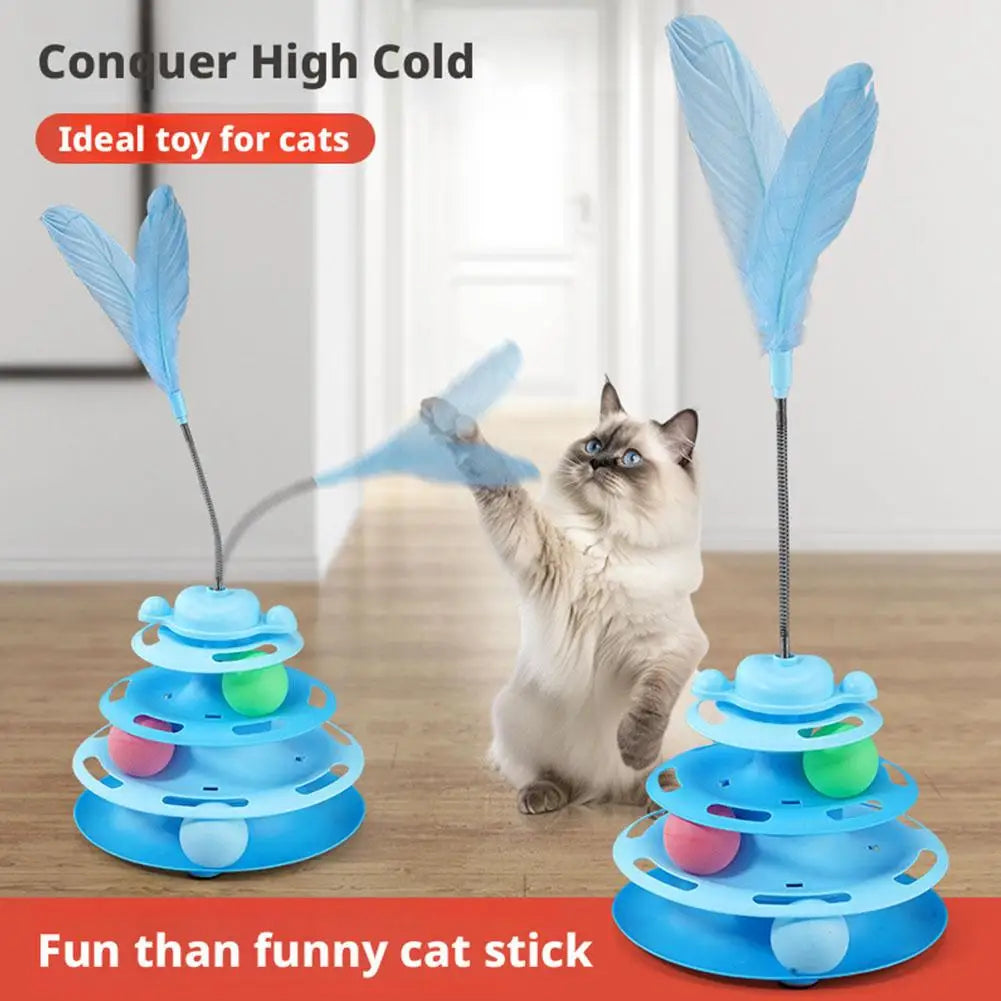 4-Layer Cat Track Toy with Feather Wand - Roller Turntable – photo 4