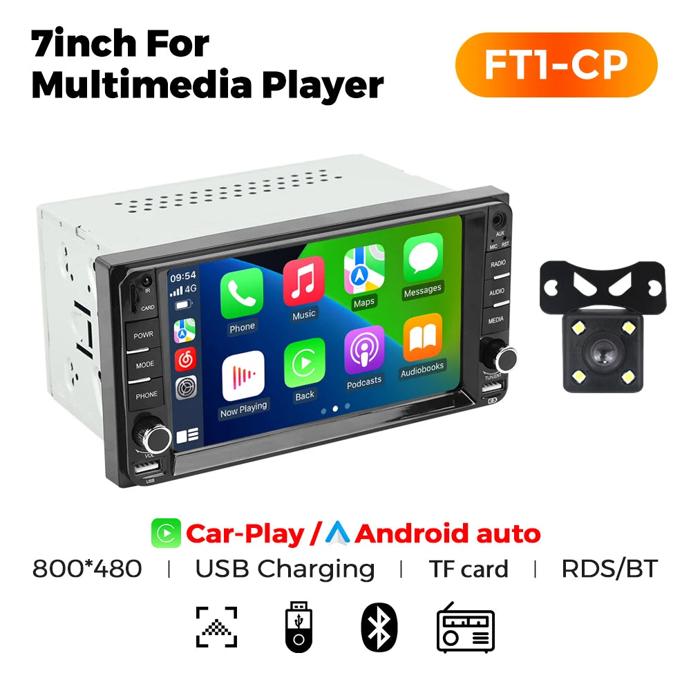 MEKEDE 7" 2-DIN Car Stereo — Wired CarPlay & Android Auto, HD Touchscreen, Bluetooth, USB, FM Radio